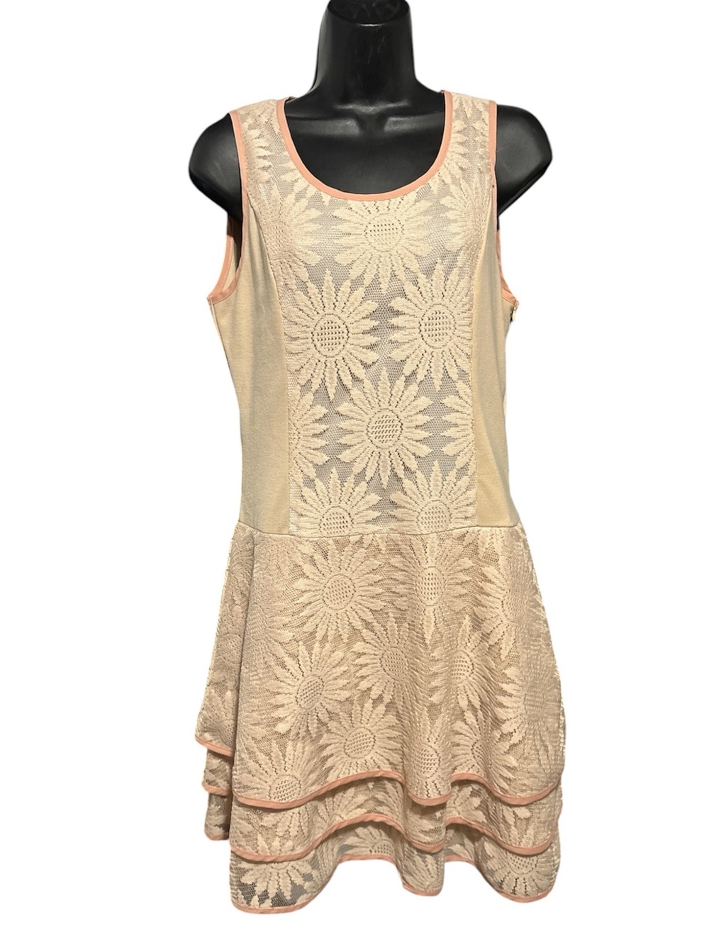 A’REVE Anthropologie Sunflower Pale Peach Tiered Skirt Boho Dress